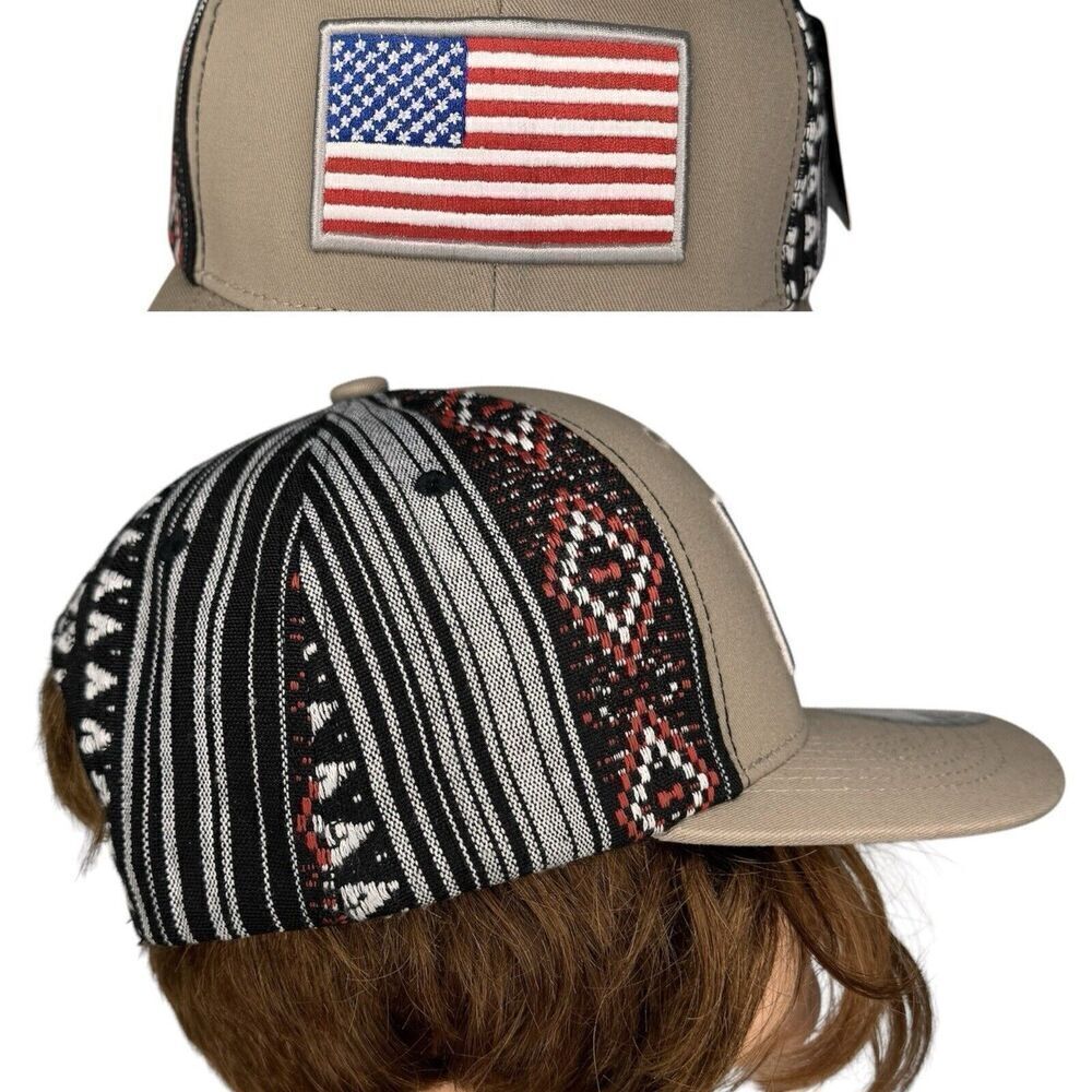 Aztec & USA Flag by Pit Bull Patch Snapback Trucker Hat Cap Native America